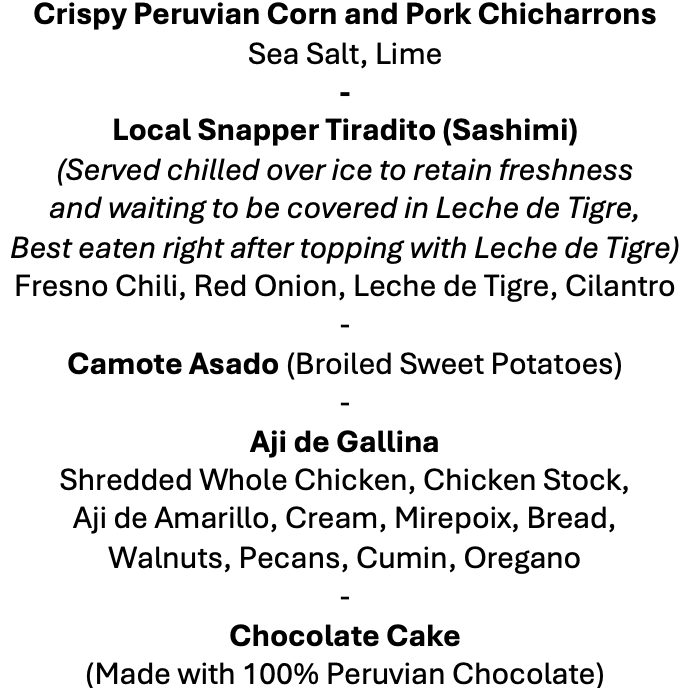 Thursday, September 3rd SBMA Menu