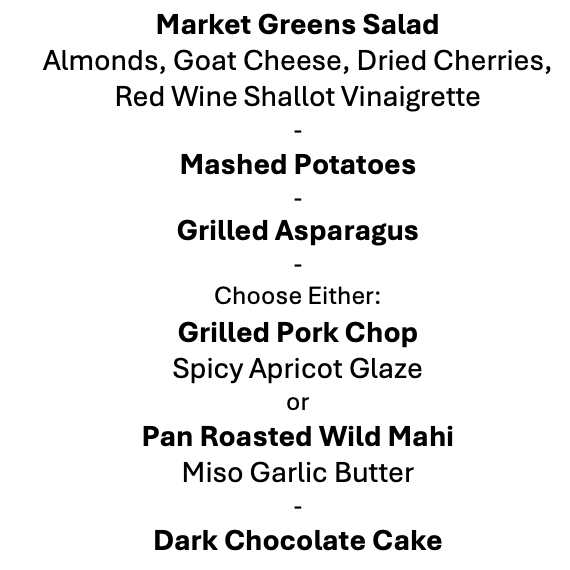 Thursday, March 19th Menu