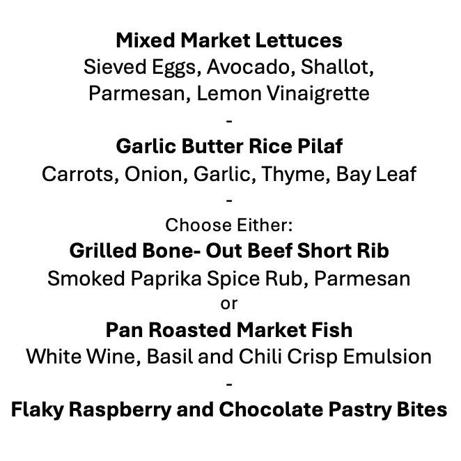 Wednesday, May 27th Menu