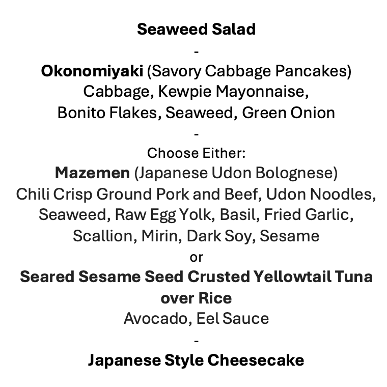 Thursday, April 23rd Menu