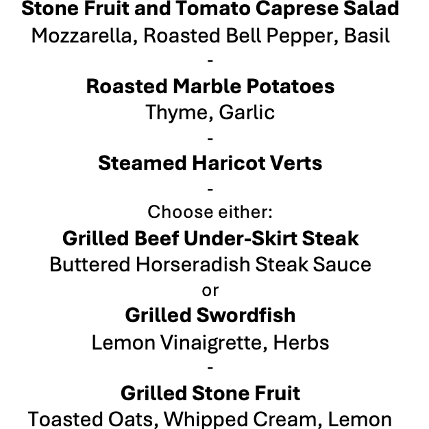 Thursday, July 9th Menu