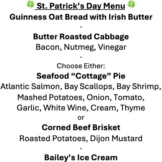 Tuesday, March 17th Menu