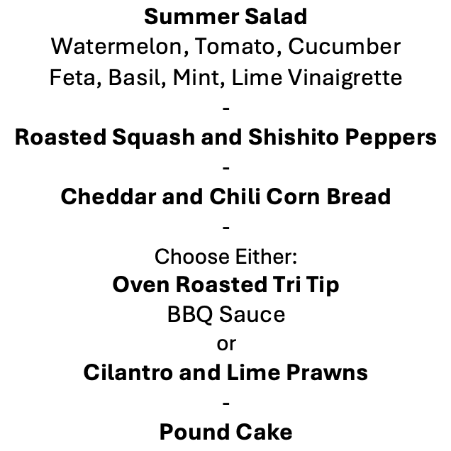 Monday, August 31st Menu