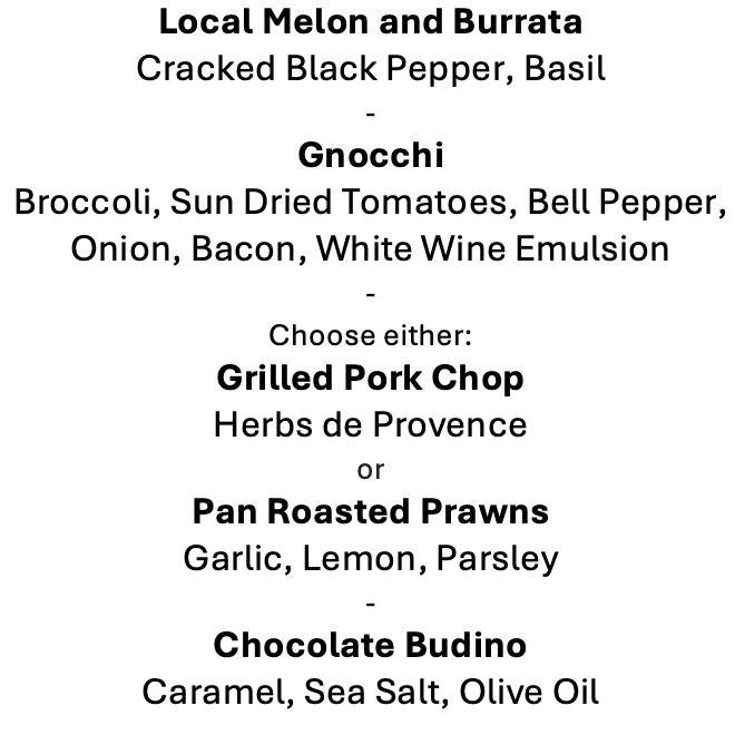 Monday, August 3rd Menu
