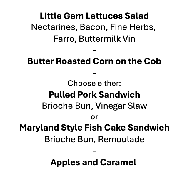 Wednesday, September 2nd Menu