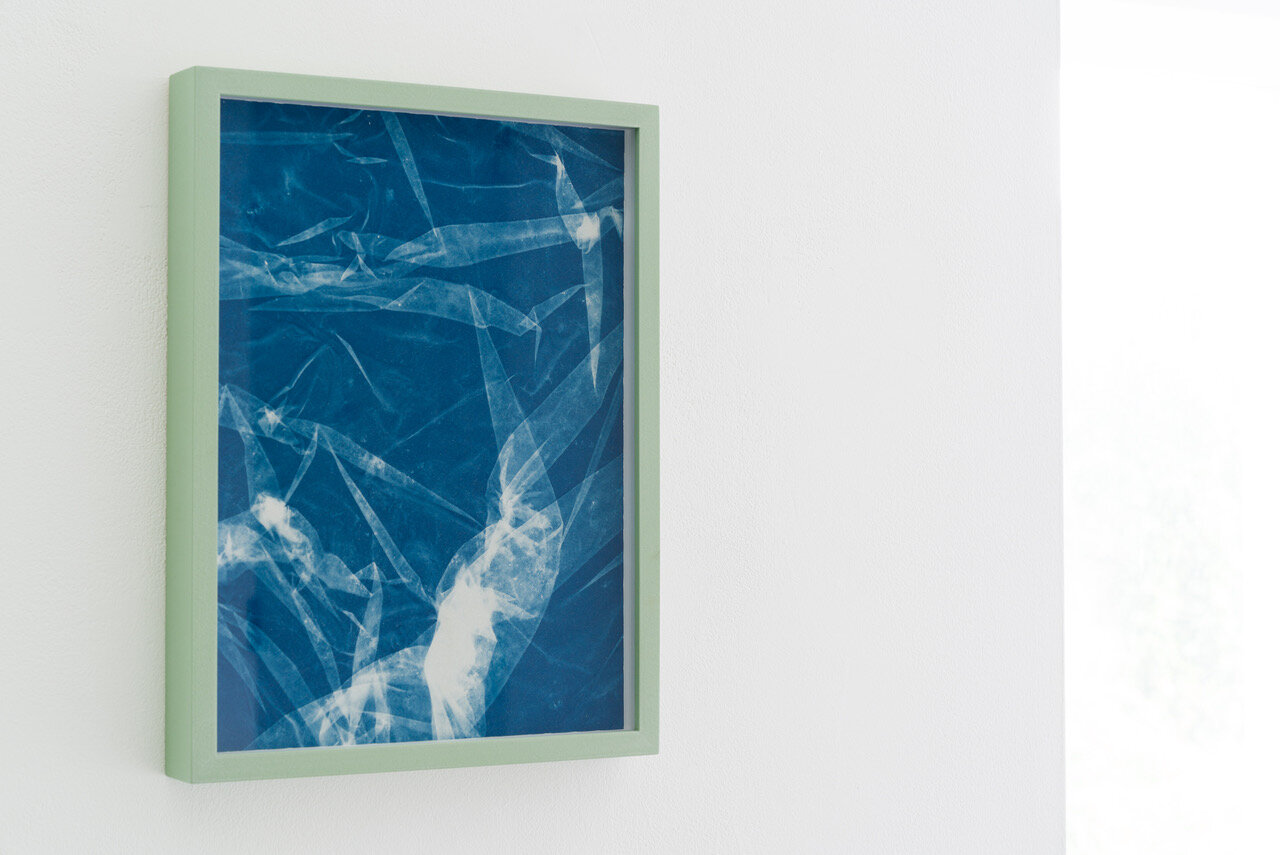   Study for synthetic blue 1 , 2019, cyanotype on paper and coloured frame, 38x28.5cm 
