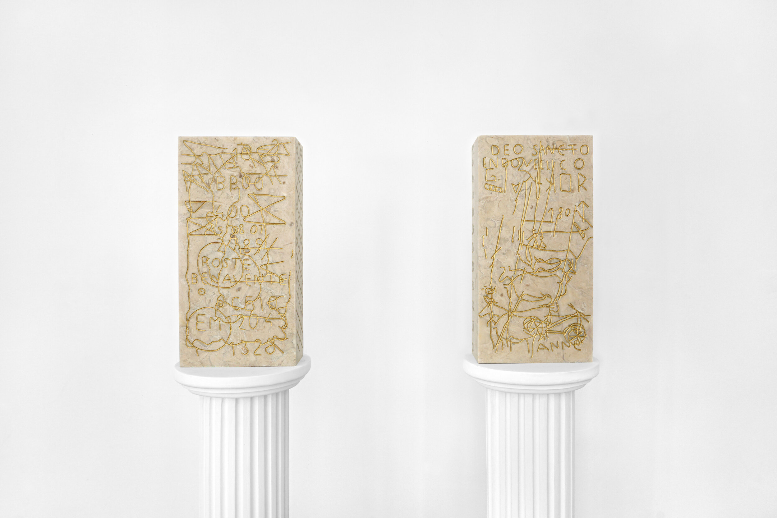  Not really now, Not anymore , 2019 limestone and paint 40x20x10cm each 