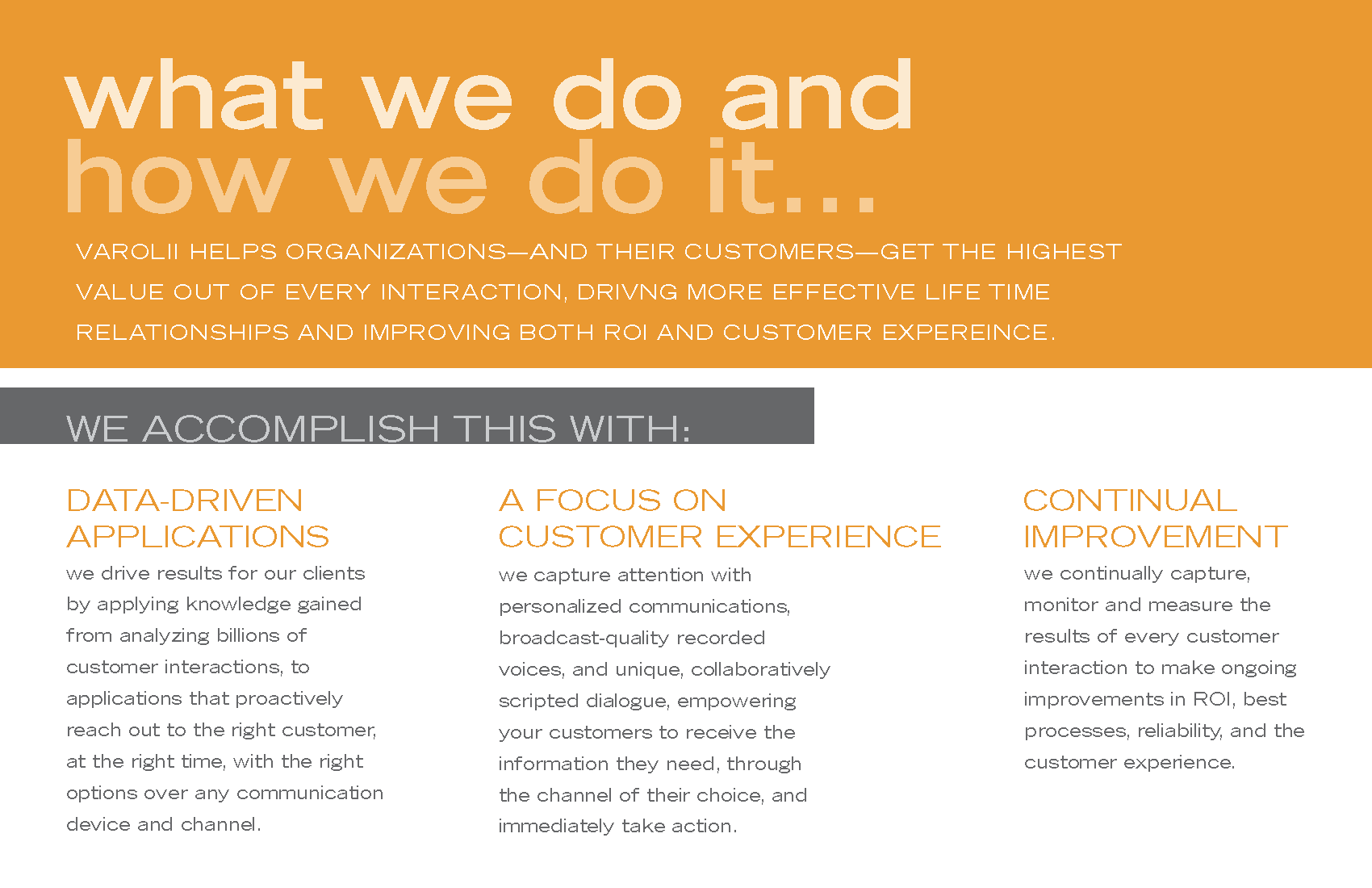 Internal handout for employees to understand the top 3 values Varolii provides