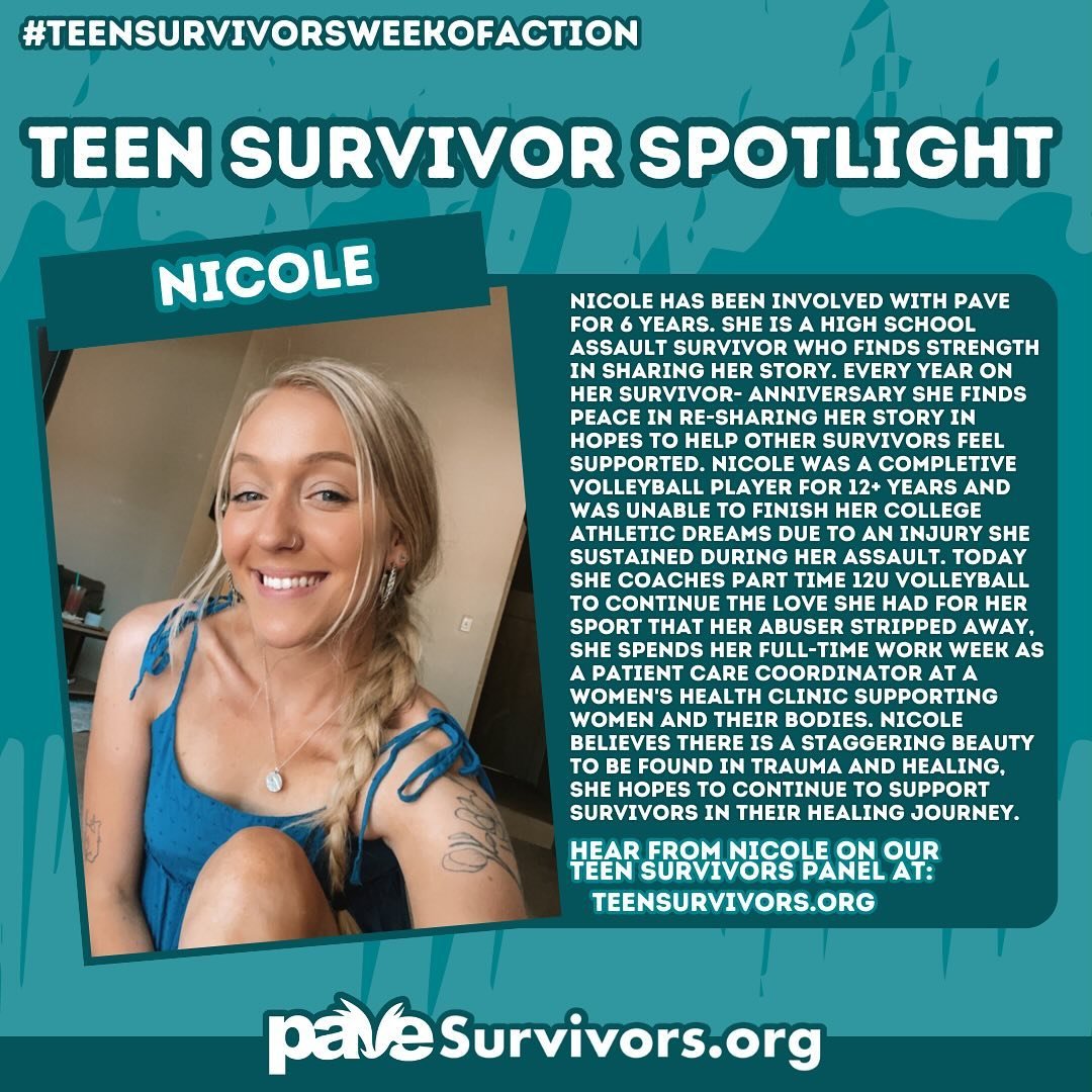 Nicole was a panelist on our recent Teen Survivors Panel, so we&rsquo;re taking time to spotlight her and her survivor story this #TeenSurvivorsWeekOfAction.

If you missed our Teen Survivors Panel, you can view it now on our YouTube channel! Click t