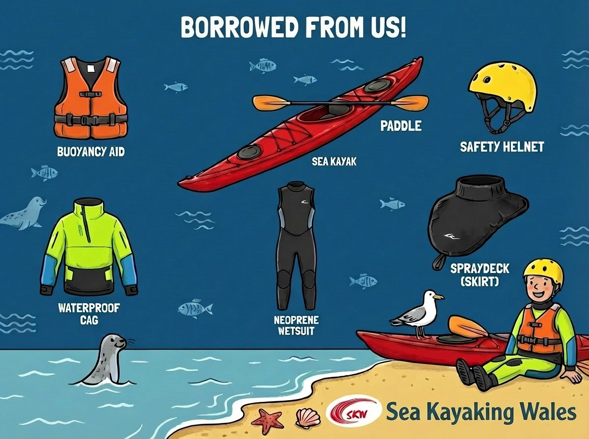 Red Kayak Orange buoyancy aid beach information for equipment provided on Sea Kayaking Wales Courses