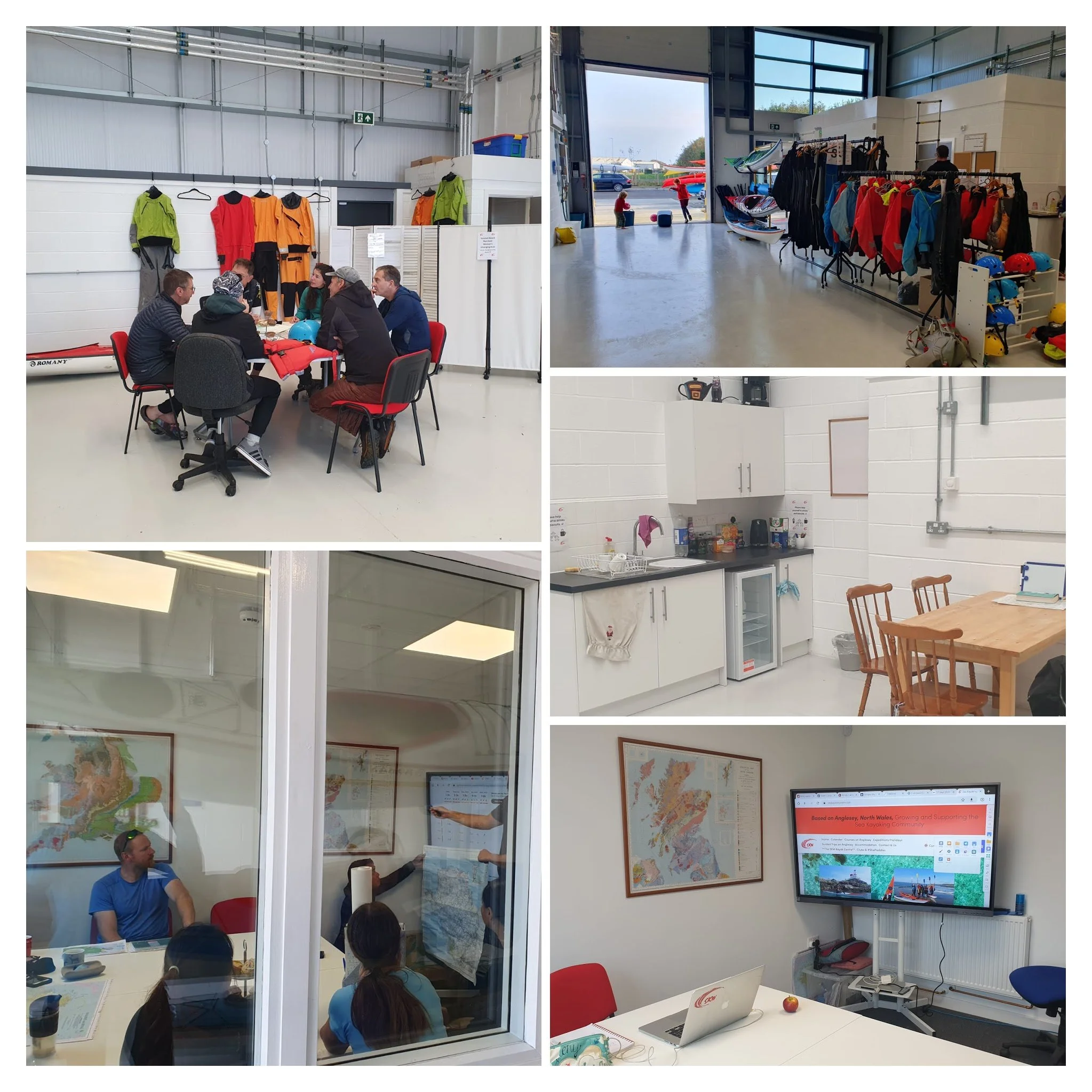 Sea kayaking equipment ready for beginners in Anglesey including kayaks, paddles and buoyancy aids