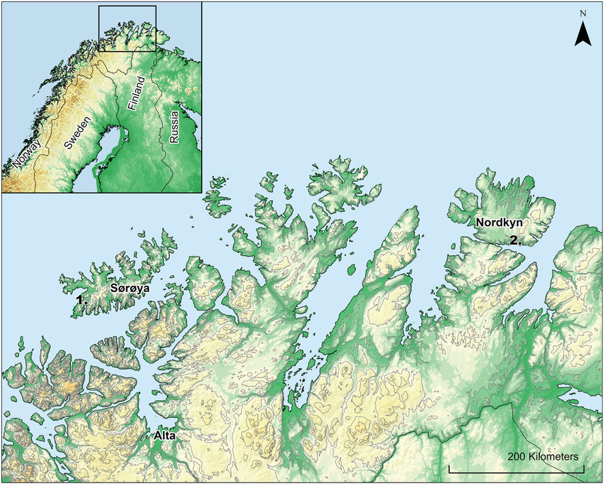 Map showing the location of Sørøya Island in Arctic Norway, near Hammerfest and Nordkapp