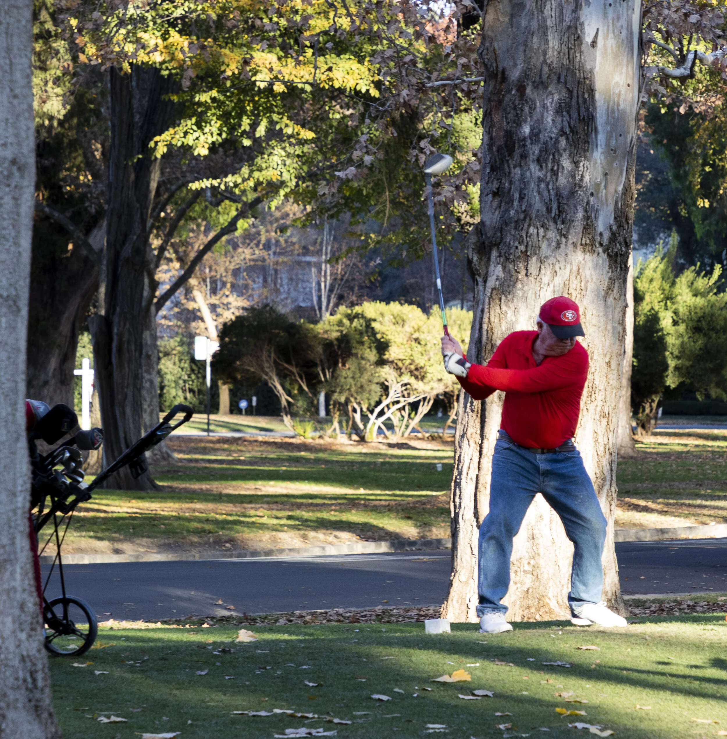 NewsA golfer swings the club at William Land Golf Course in Sacramento, Ca, as golfing remains one of the few sports still being played during the COVID-19 pandemic. Photo taken by: Sarah Hussey