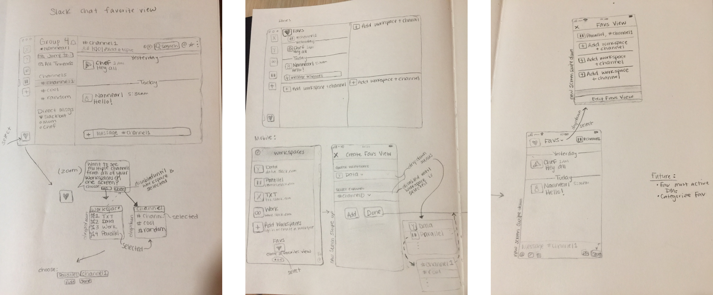 Low-fidelity wireframes of desktop and mobile applications.