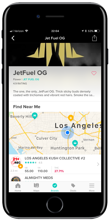 Searching for products results in options for users to find their location and see/write reviews.