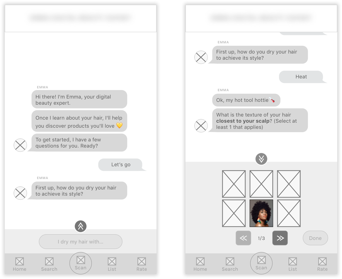 Previous versions of two different chat screens.
