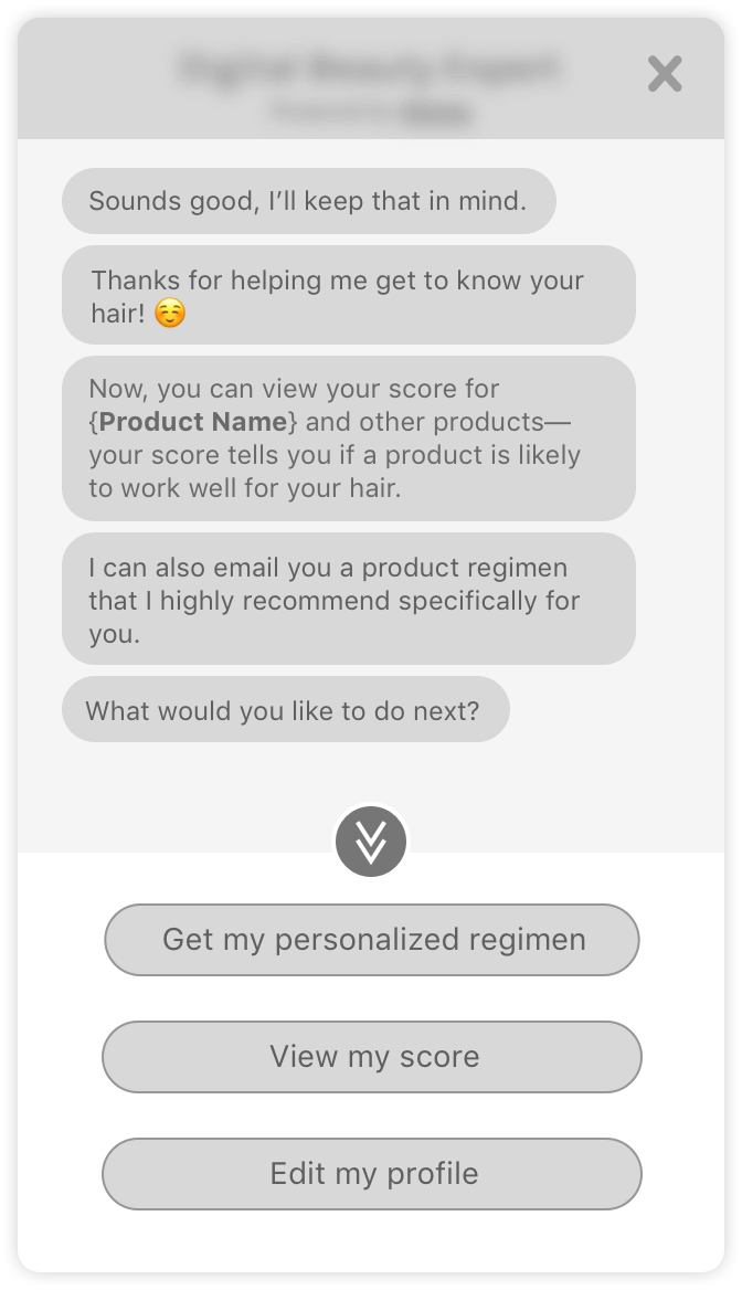 Screen where users must choose to view their score after chatting.