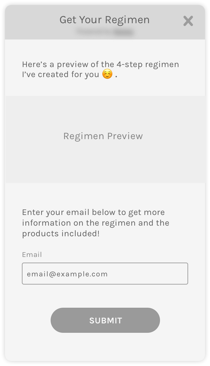 Wireframe design of the “Get Your Regimen” screen.