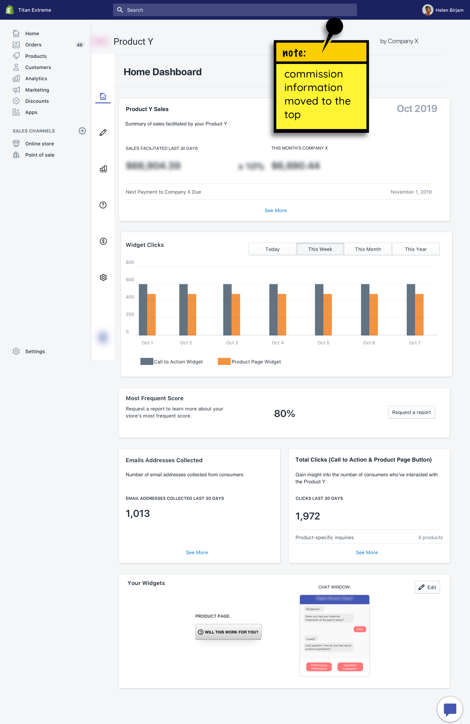 Updated dashboard mockup after incorporating feedback.