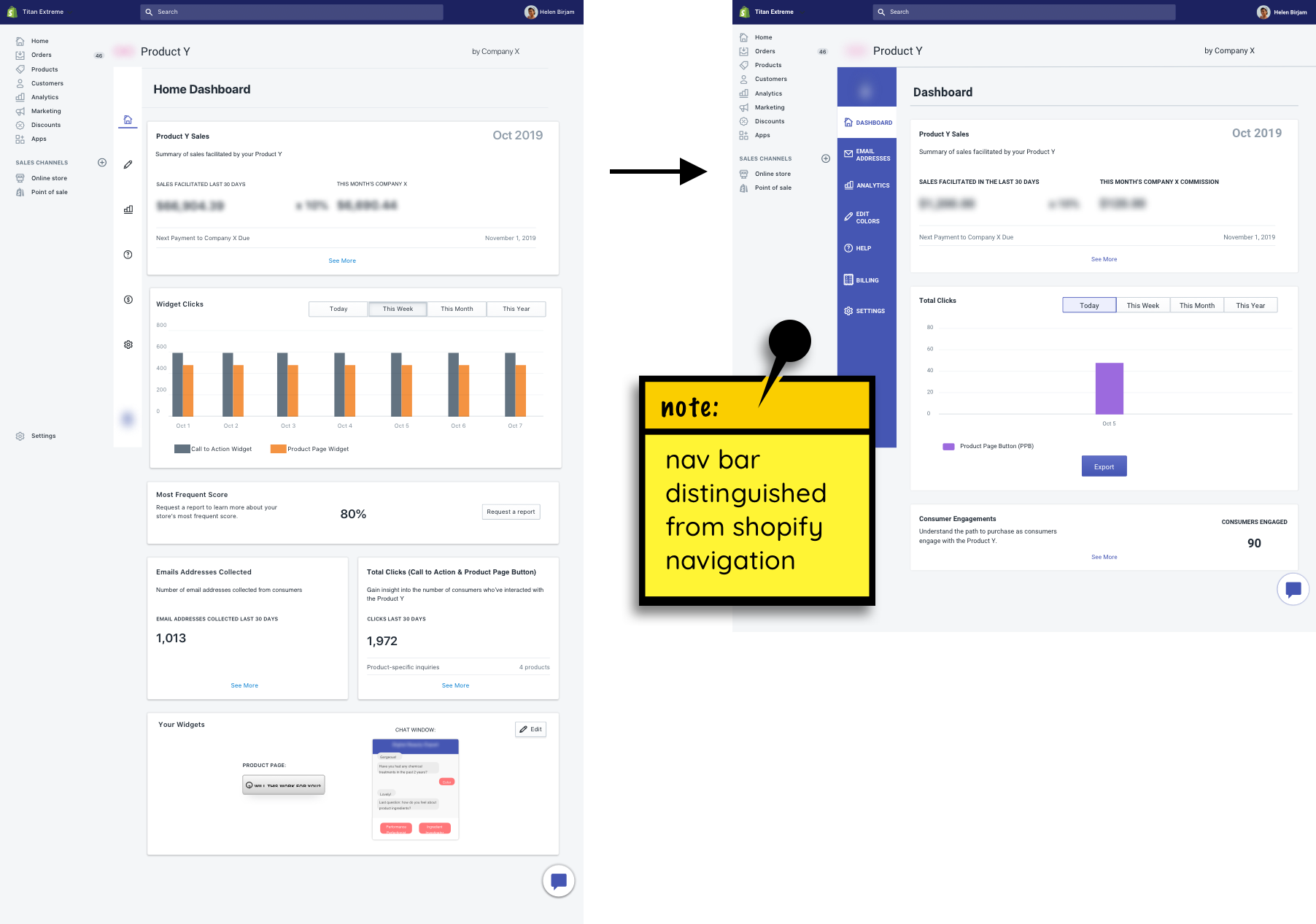 Simplified dashboard with distinguished navigation makes dashboard less daunting.