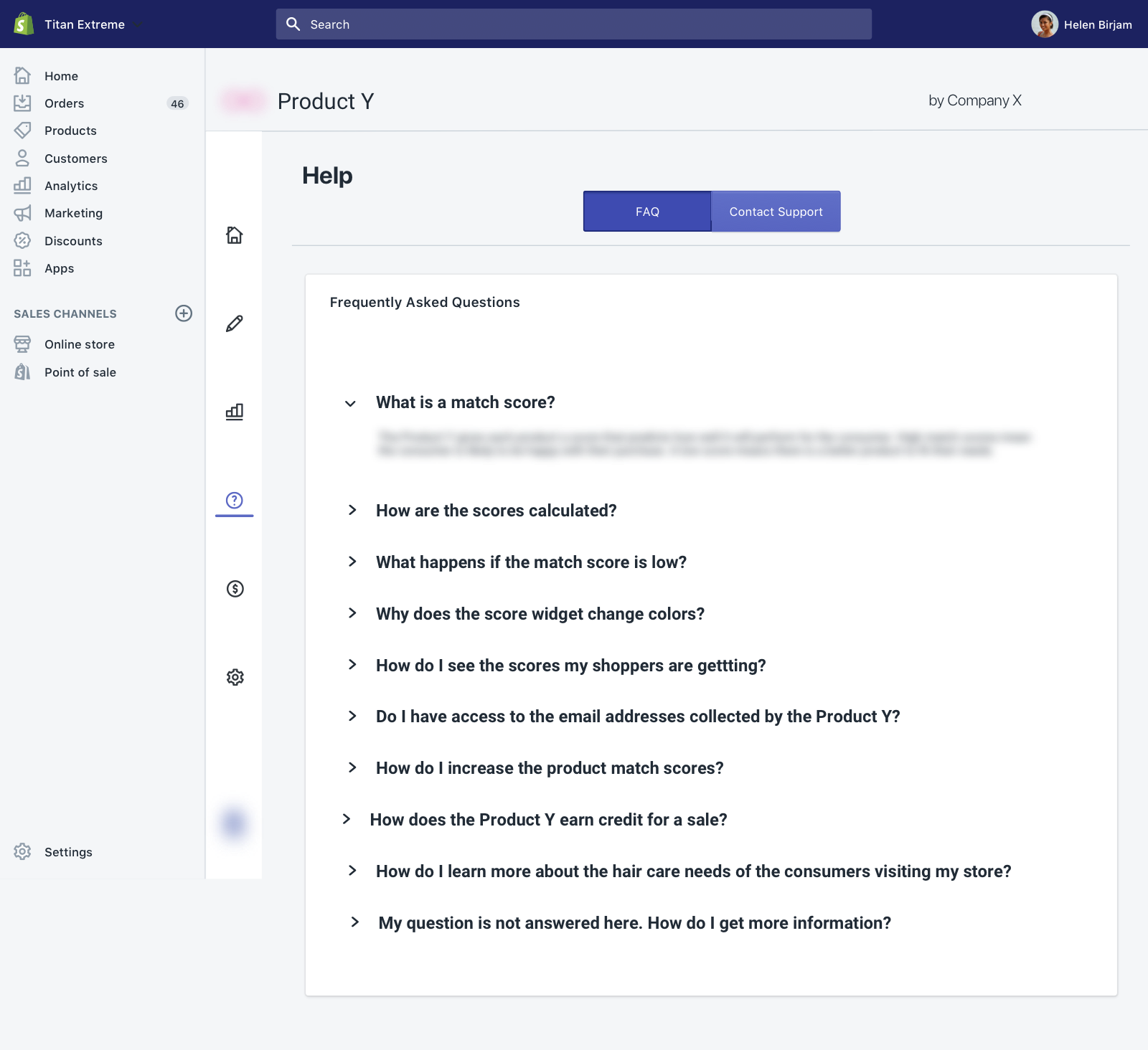 FAQ help screen design using Polaris.