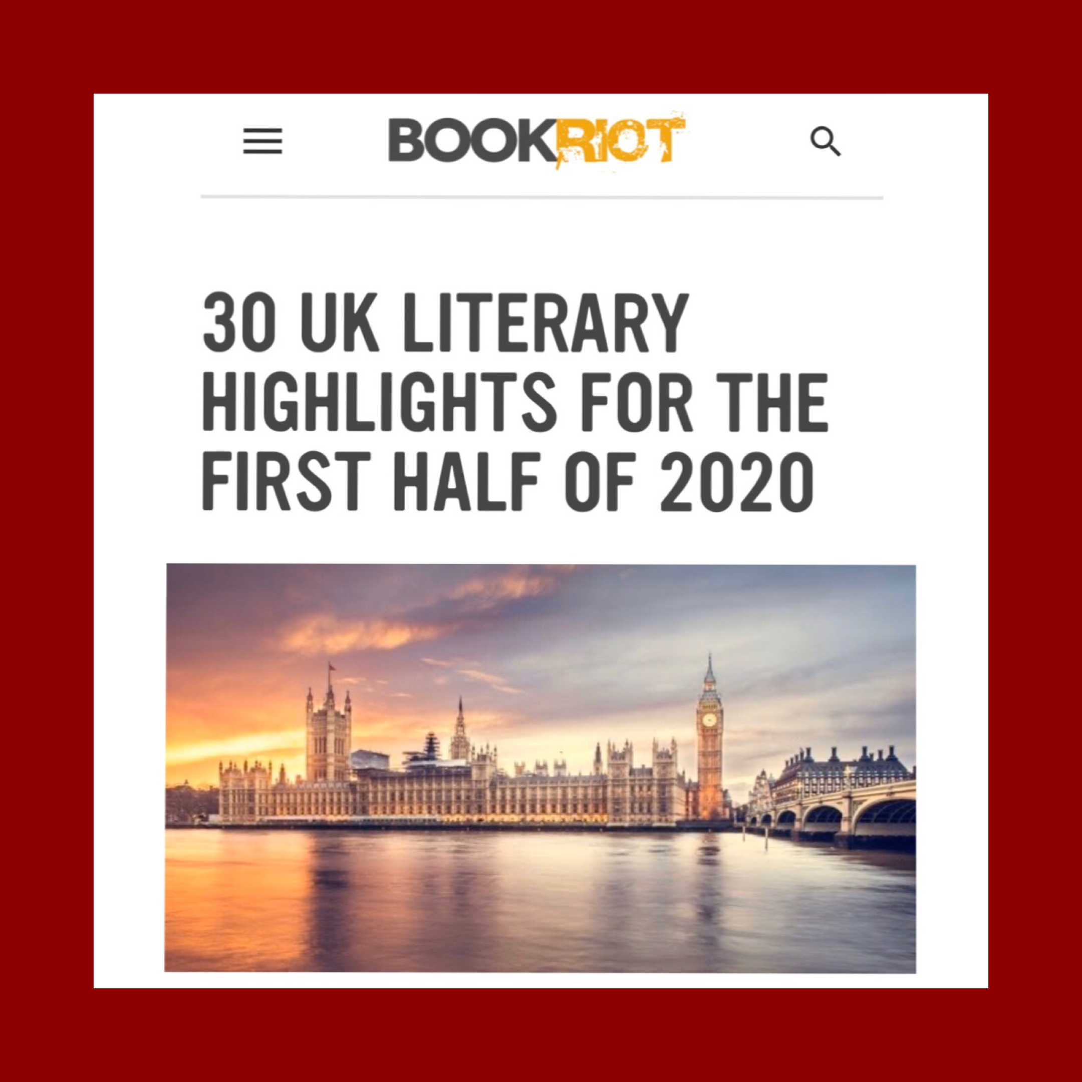 Book Riot: 30 UK Literary Highlights for the First Half of 2020