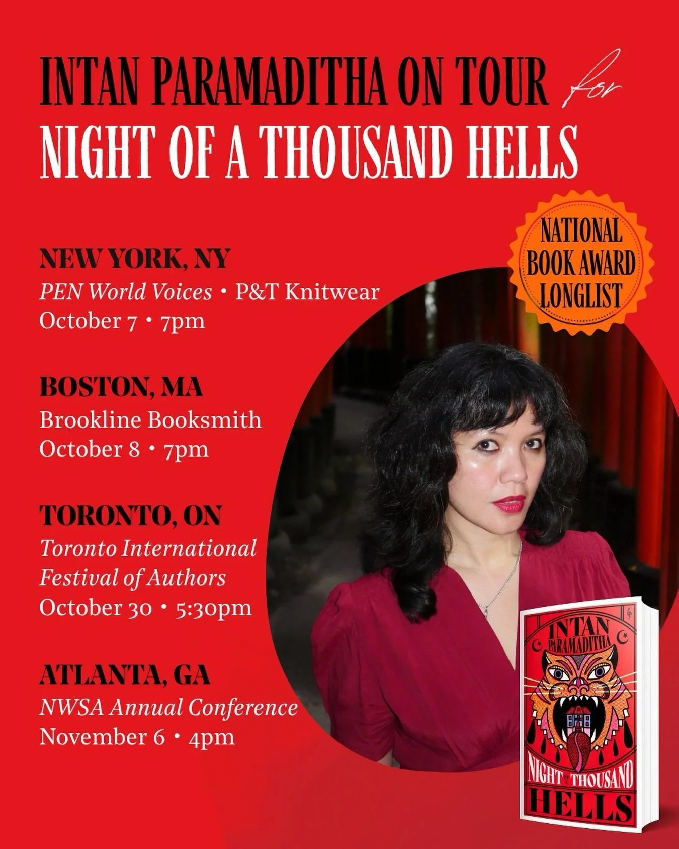 The North American dates of the Night of a Thousand Hells tour begin in just over a week 🐈&zwj;⬛

New York, Boston, Toronto, Atlanta: I hope to see you there.

UK dates in an upcoming post.

Details via @europaeditions 

https://www.europaeditions.c