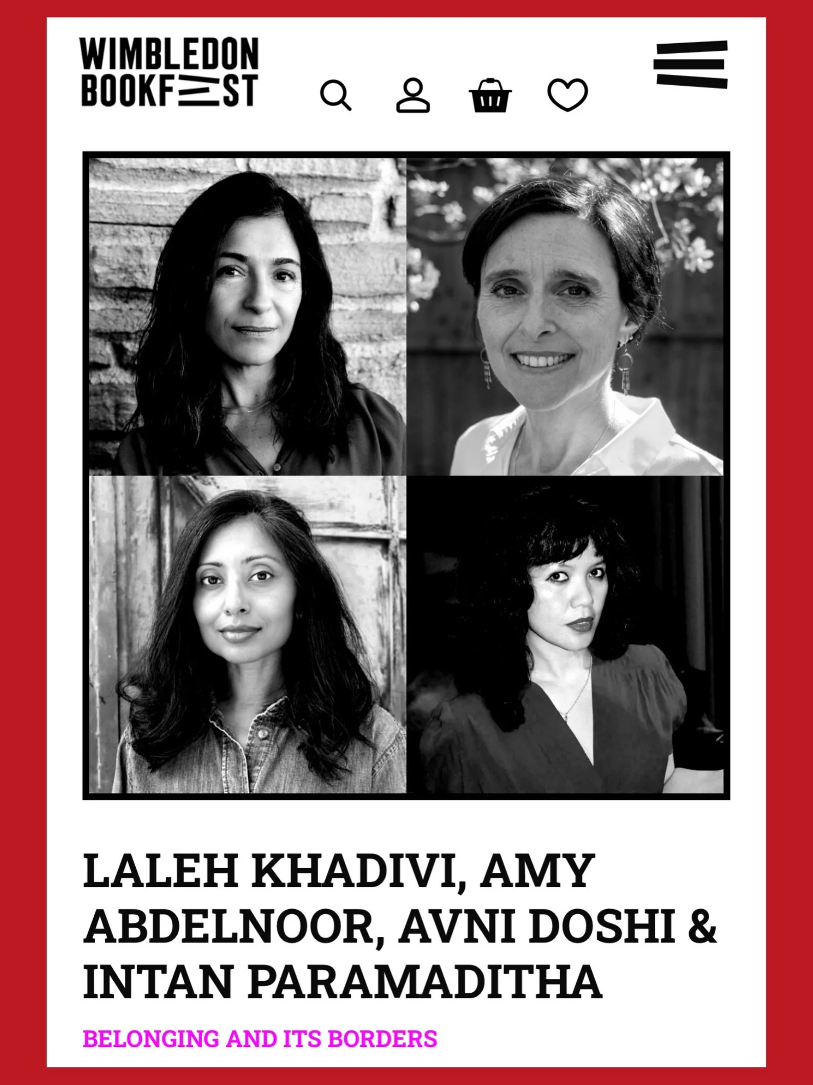 Wimbledon Bookfest:
LALEH KHADIVI, AMY ABDELNOOR, AVNI DOSHI &amp; INTAN PARAMADITHA
BELONGING AND ITS BORDERS

Saturday 17 October 2026, 17:40

Merton Arts Space at Wimbledon Library

&hellip;
From @wimbookfest website:

Four exciting novelists expl