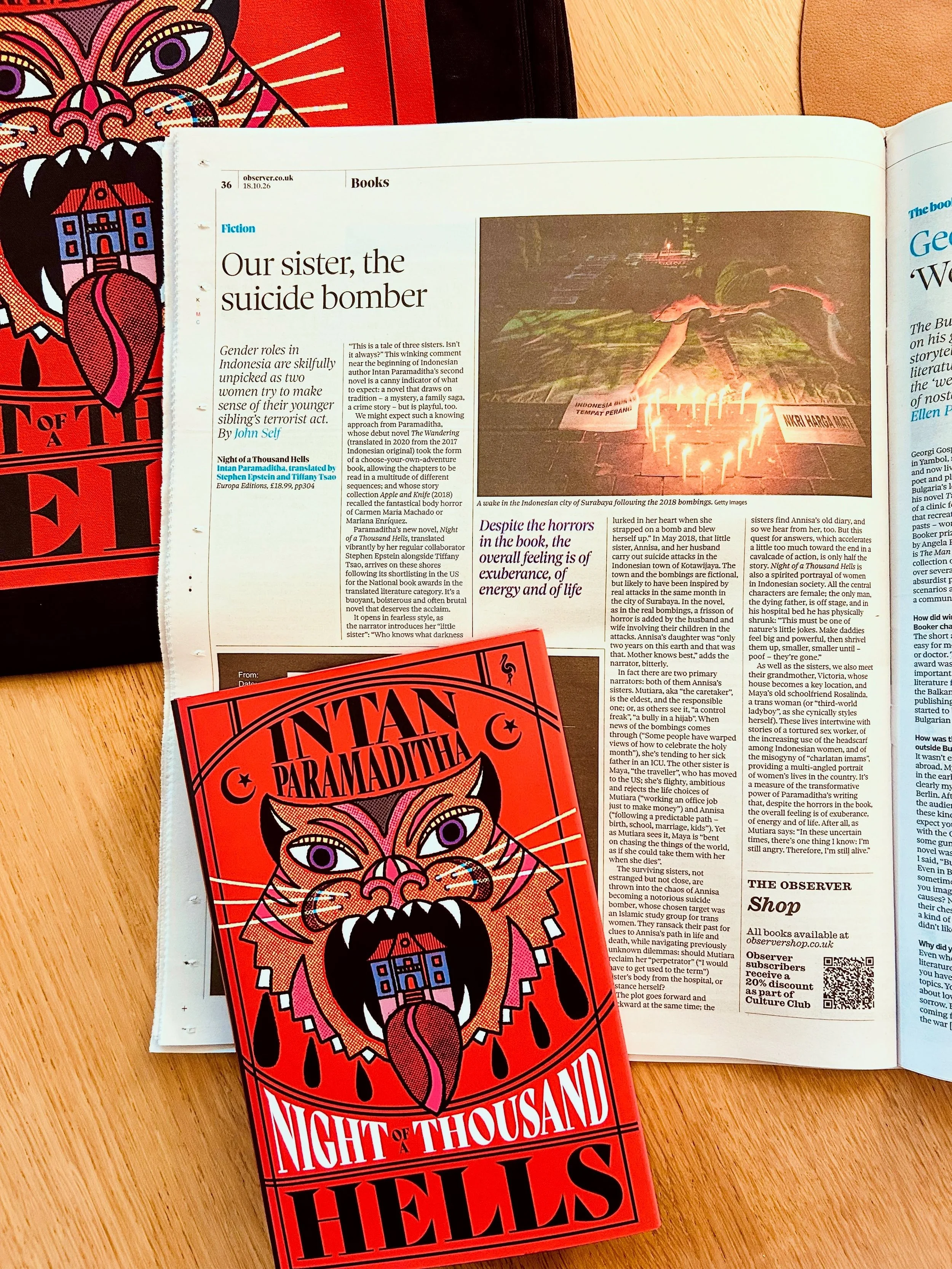 Review of Night of a Thousand Hells in The Observer, October 17, 2026. 

&ldquo;It&rsquo;s a buoyant, boisterous and often brutal novel that deserves the acclaim.&rdquo;

&ldquo;It&rsquo;s a measure of the transformative power of Paramaditha&rsquo;s 