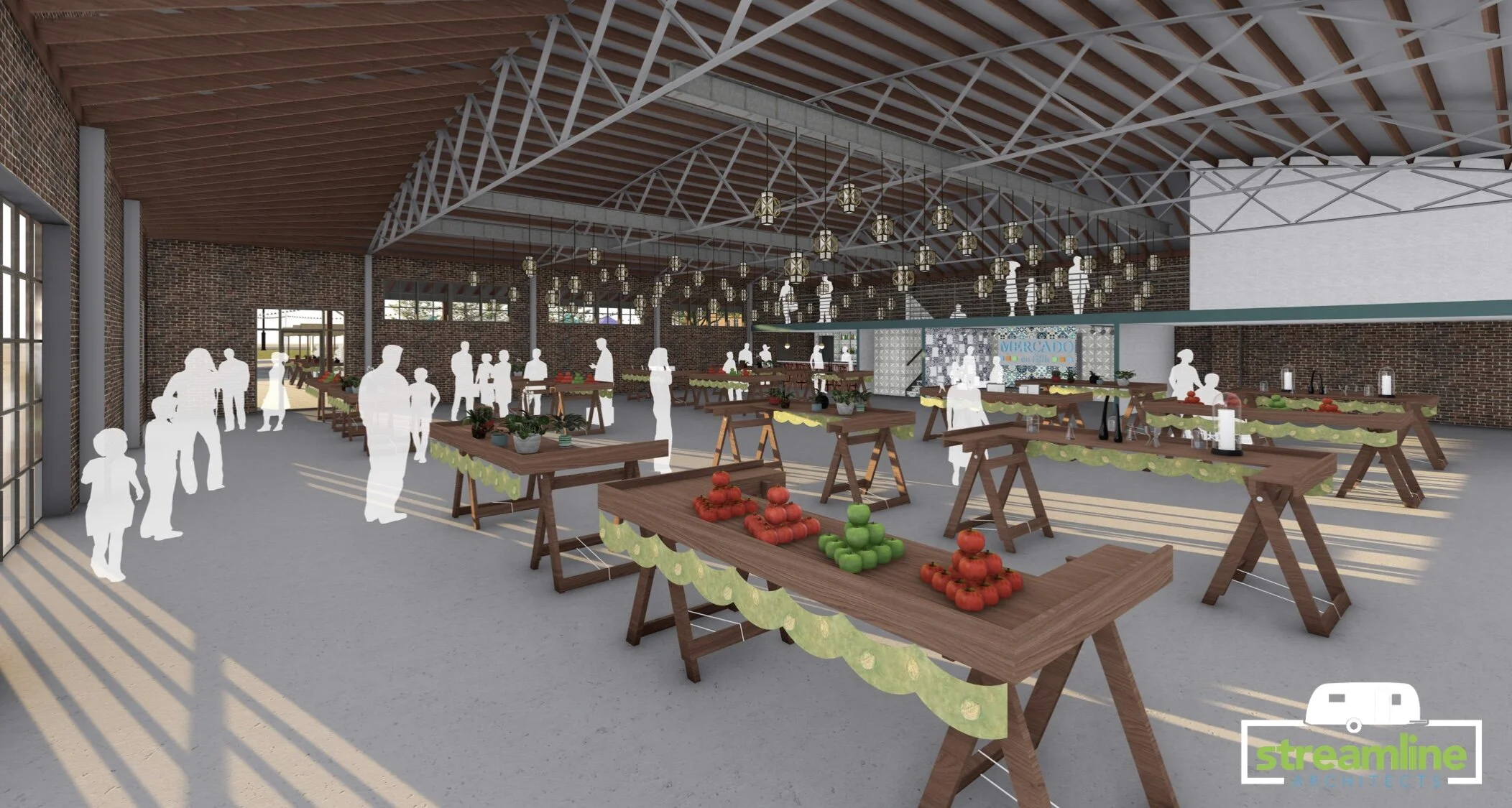 Rendering of Mercado on Fifth’s indoor incubator space for minority-owned businesses.