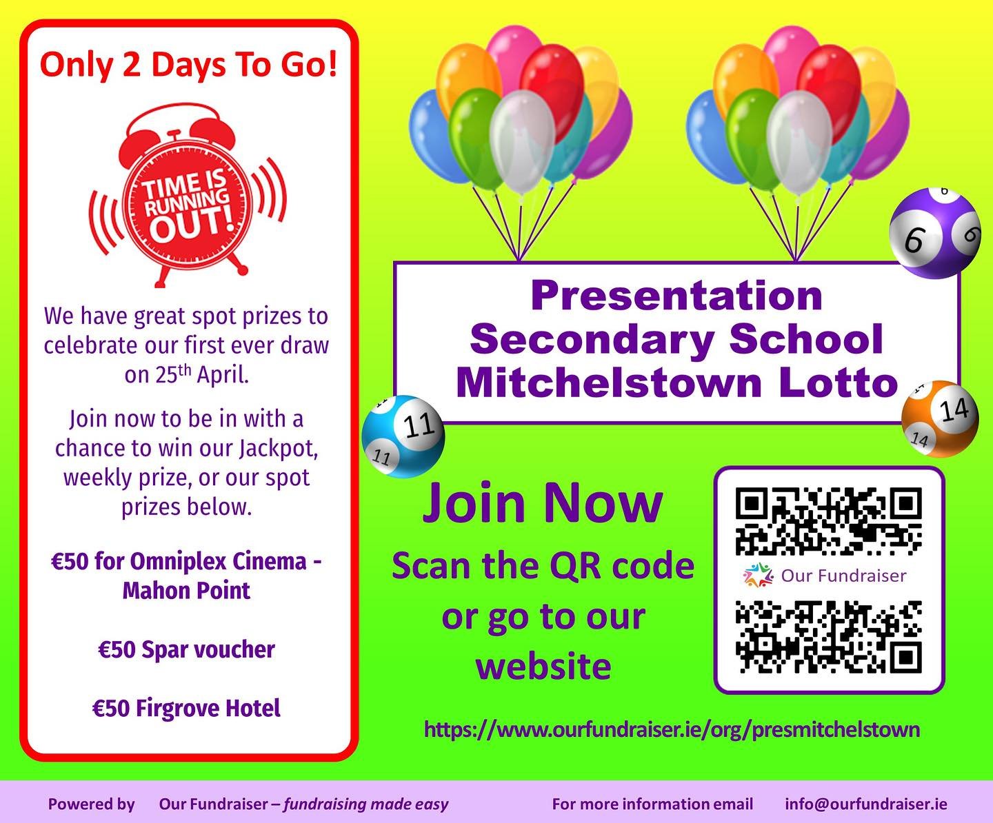 🎈TWO DAYS TO GO!!! 🎈Excitement is building in Pres with only two days to go to our first ever Lotto draw!!! 
If you&rsquo;re not in- you can&rsquo;t win! Go on&hellip; join us and help make our dream of a new Astro pitch a reality😀

Please pledge 