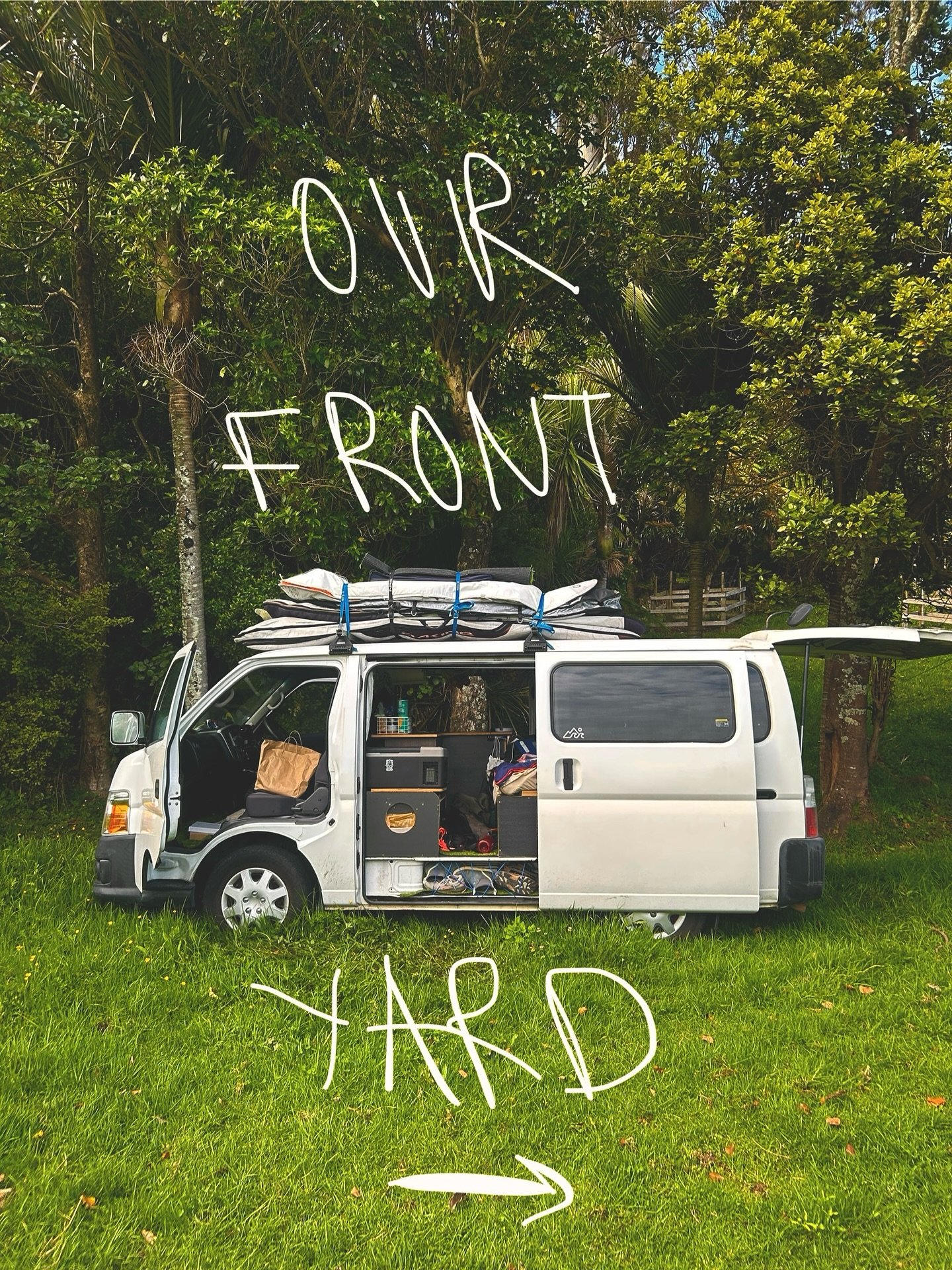 Our front yard for the last couple of weeks has looked a little different than the open sea! 

While Open Range is safe in Opua harbor, meet Lucy, our 2009 Nissan Urvan: a diesel, stick-shift mule who has been dutifully hauling 2 salty sailors and 4 