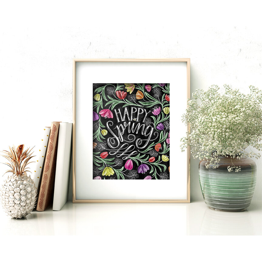Happy Spring Chalk Art Print, Tulip Print, Art, Spring Print, Spring Decor, Tulip Art — The White Lime