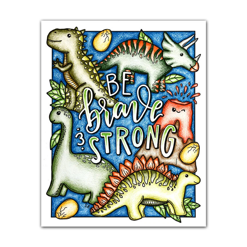 Dinosaur Coloring Page Be Strong And Brave Kawaii Cute Dinosaur Coloring Page For Kids Adults The White Lime