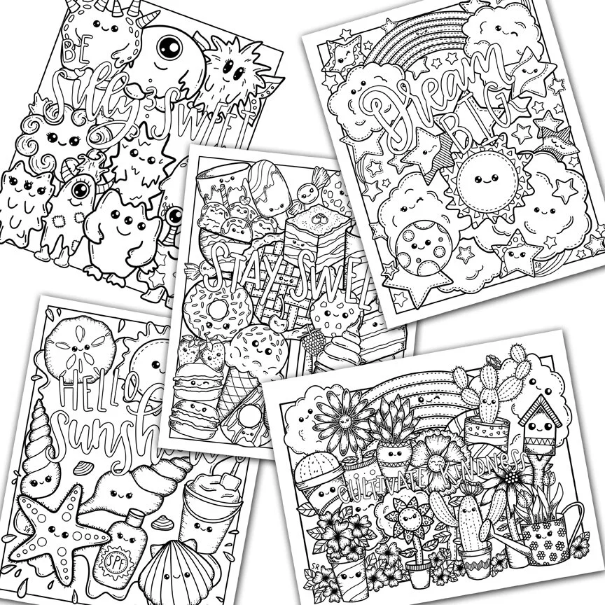 Coloring Set 1 - Cute Kawaii Coloring Pages For Kids &amp; Adults 