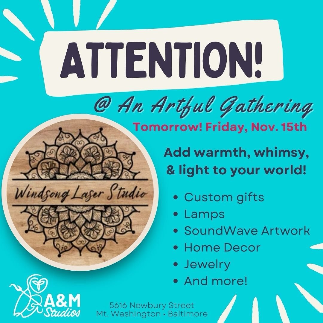 π£ Exciting News! Join us tomorrow for An Artful Gathering and meet our newest vendor, Windsong Laser Studio! β¨ Known for their inspired, custom wood creations, Windsong’s unique designs are sure to add warmth and personality to any space. From