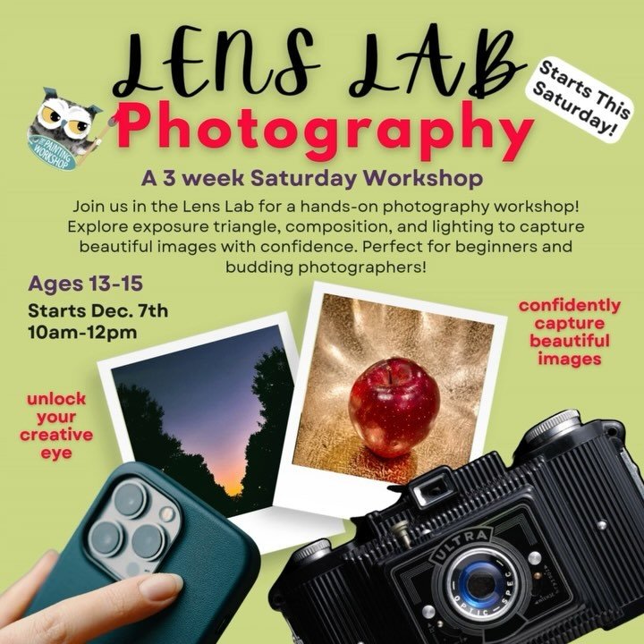 WOAH!!! Starting THIS Saturday…
πΈβ¨ Explore your creative side! Teens can join our Lens Lab photography class or Zines workshop this week—both starting Saturday, Dec. 7. Limited spots are available, so register now! Register at the π