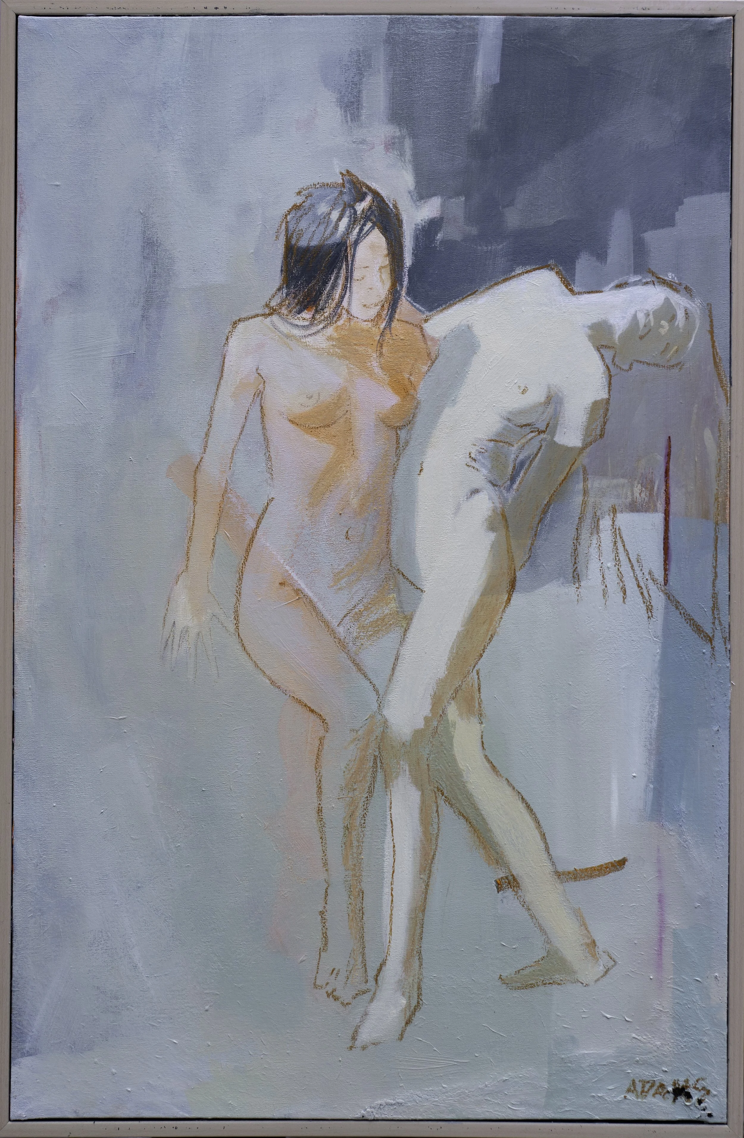 "Nyx and Hemera" oil and acrylic on canvas 22 X 34 in - $1172 