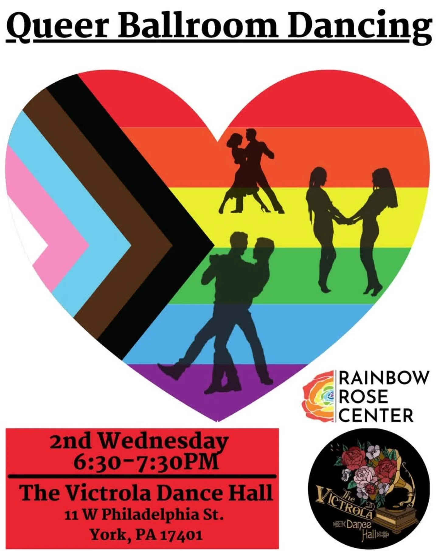 Tonight our event with Rainbow Rose Center of York is scheduled 6:30-7:30pm. This event is free for attendees but please be sure to complete the google form below for metrics. Queer Ballroom is a monthly initiative meant to support our local LGBTQIA+