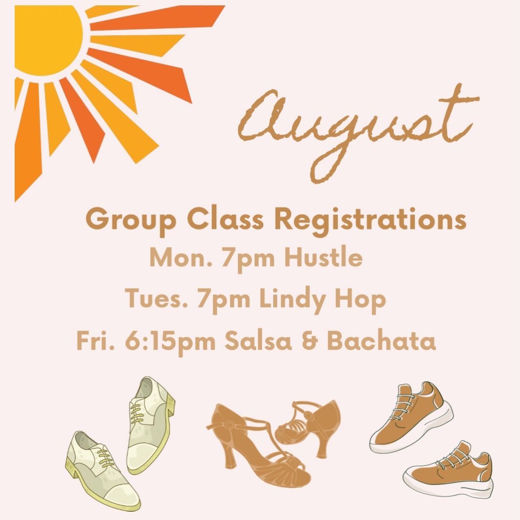 August classes are open for registration, go sign up on the website! Each session runs for 4 consecutive weeks and both solo and partnered students are welcome.
📕Mondays with Nick
📗Tuesdays with Alyssa
📘Fridays with Randi
Let's learn and grow toge
