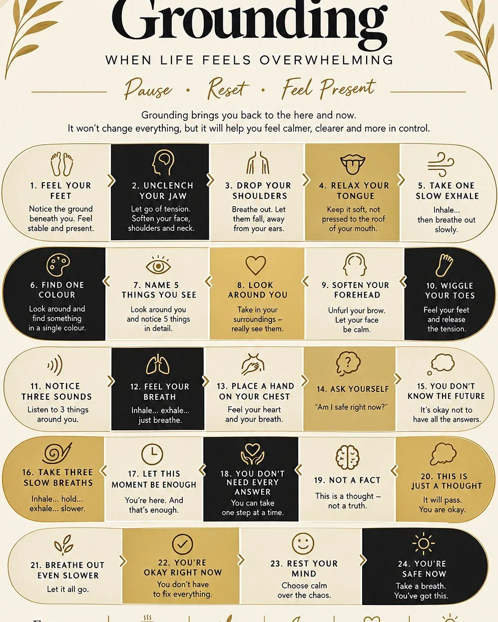 When your mind feels overwhelmed, sometimes you don't need another answer.

You need to come back to the present.

This week someone asked me about ways to calm an overactive mind, and it reminded me how powerful simple grounding techniques can be. A