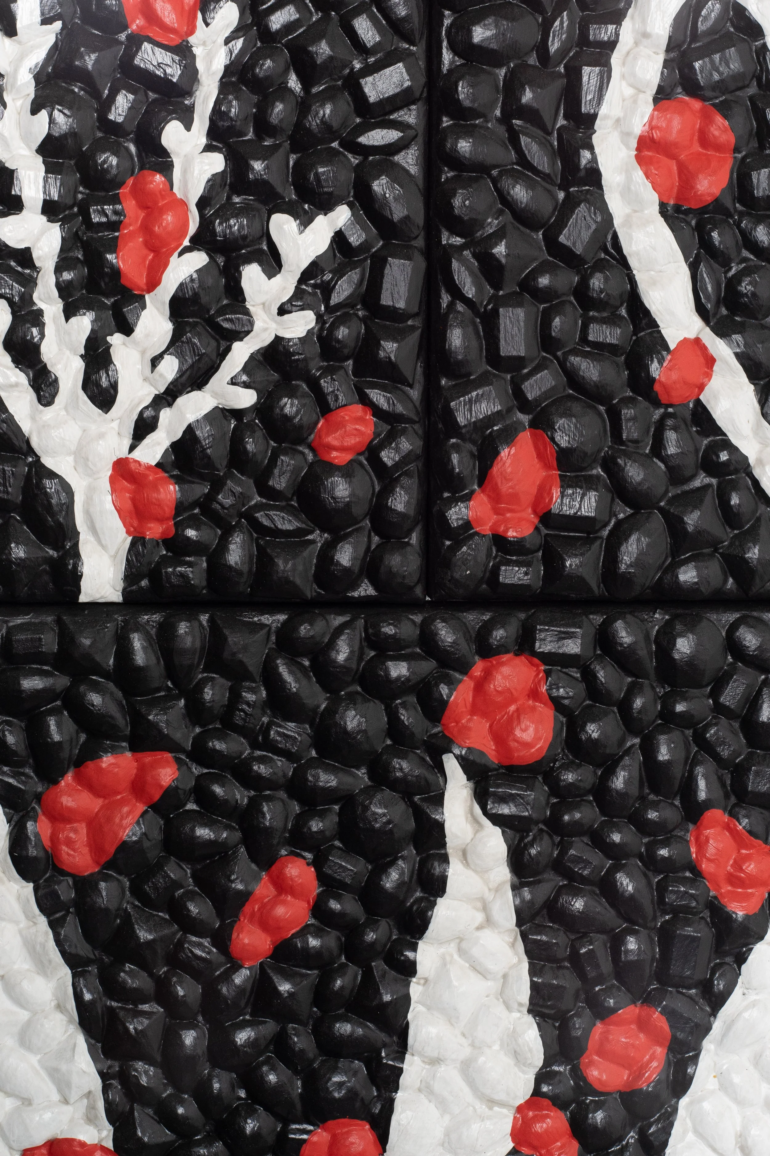   Empire State Casper E, 2021 (detail)  Plastic Rose, latex paint, plastic rhinestones, hot glue and polyurethane on canvas, 65 x 18” 