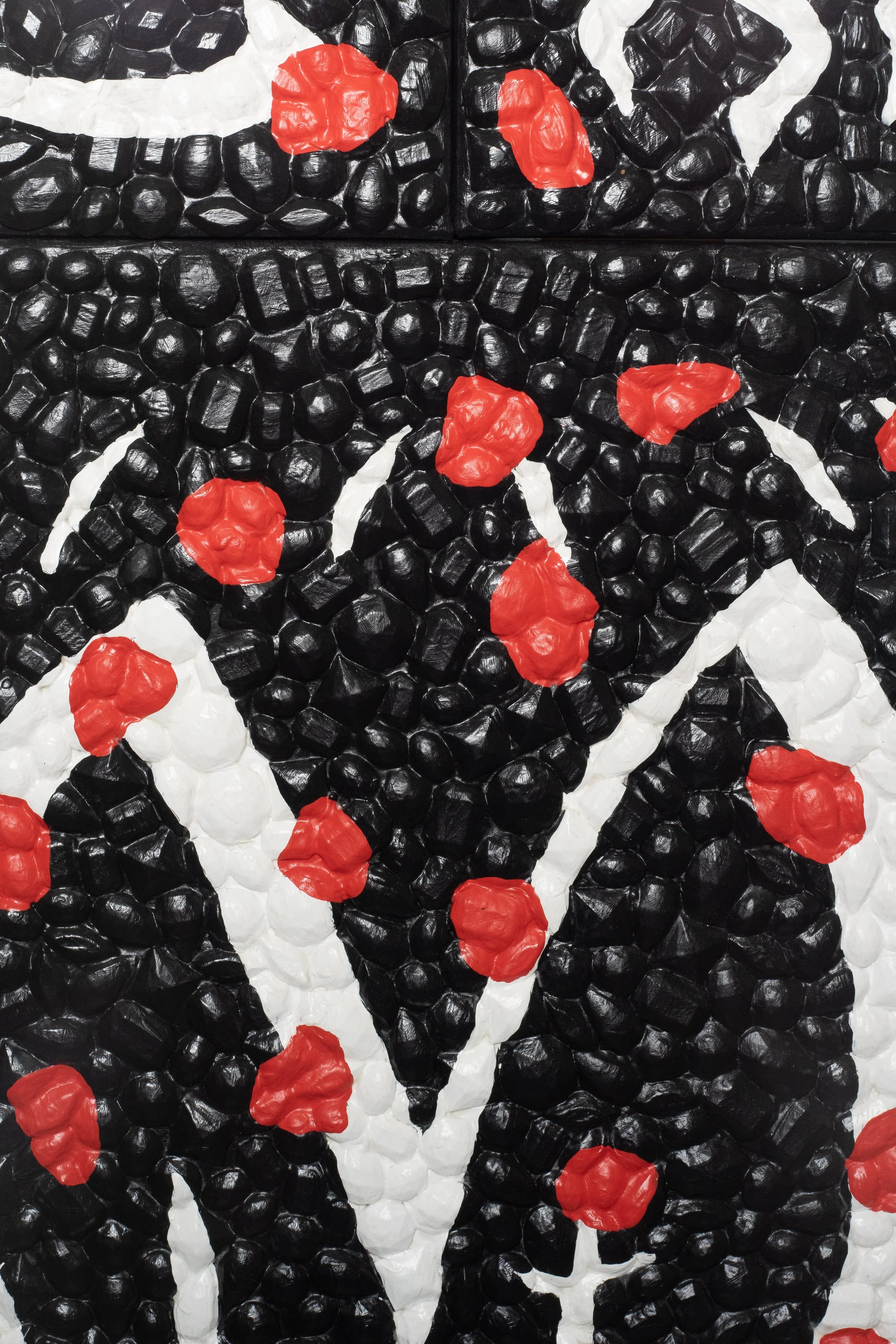   Empire State Casper C, 2021 (detail)  Plastic Rose, latex paint, plastic rhinestones, hot glue and polyurethane on canvas, 65 x 18” 