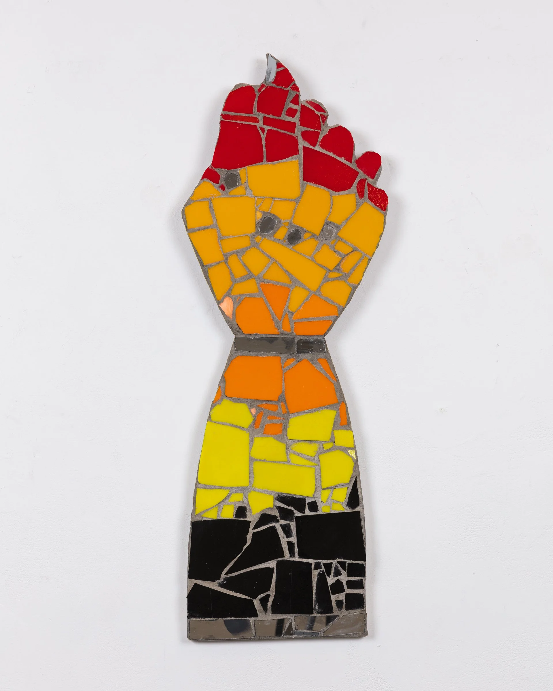   Brazilian Figa Sunset (Chance Destiny Trophies), 2024                    Mosaic tile, mirror and mortar on compressed foam board, 12” x 34” 