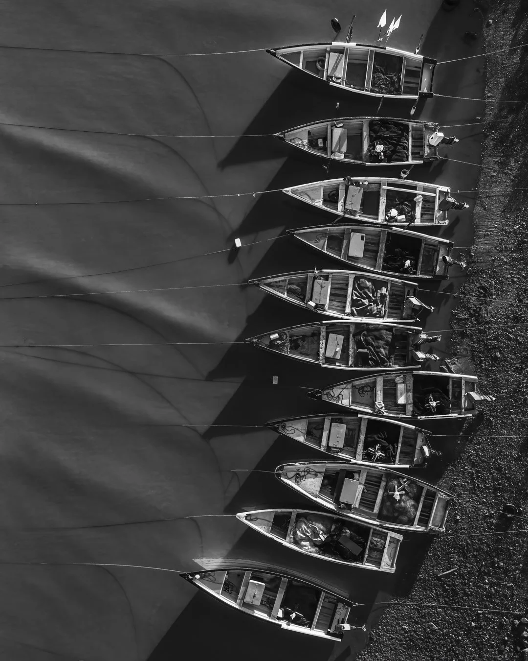 "Side by side.......we stand" 2020. Bird's eye view of fishing pirogues in Orange Valley, Central Trinidad.