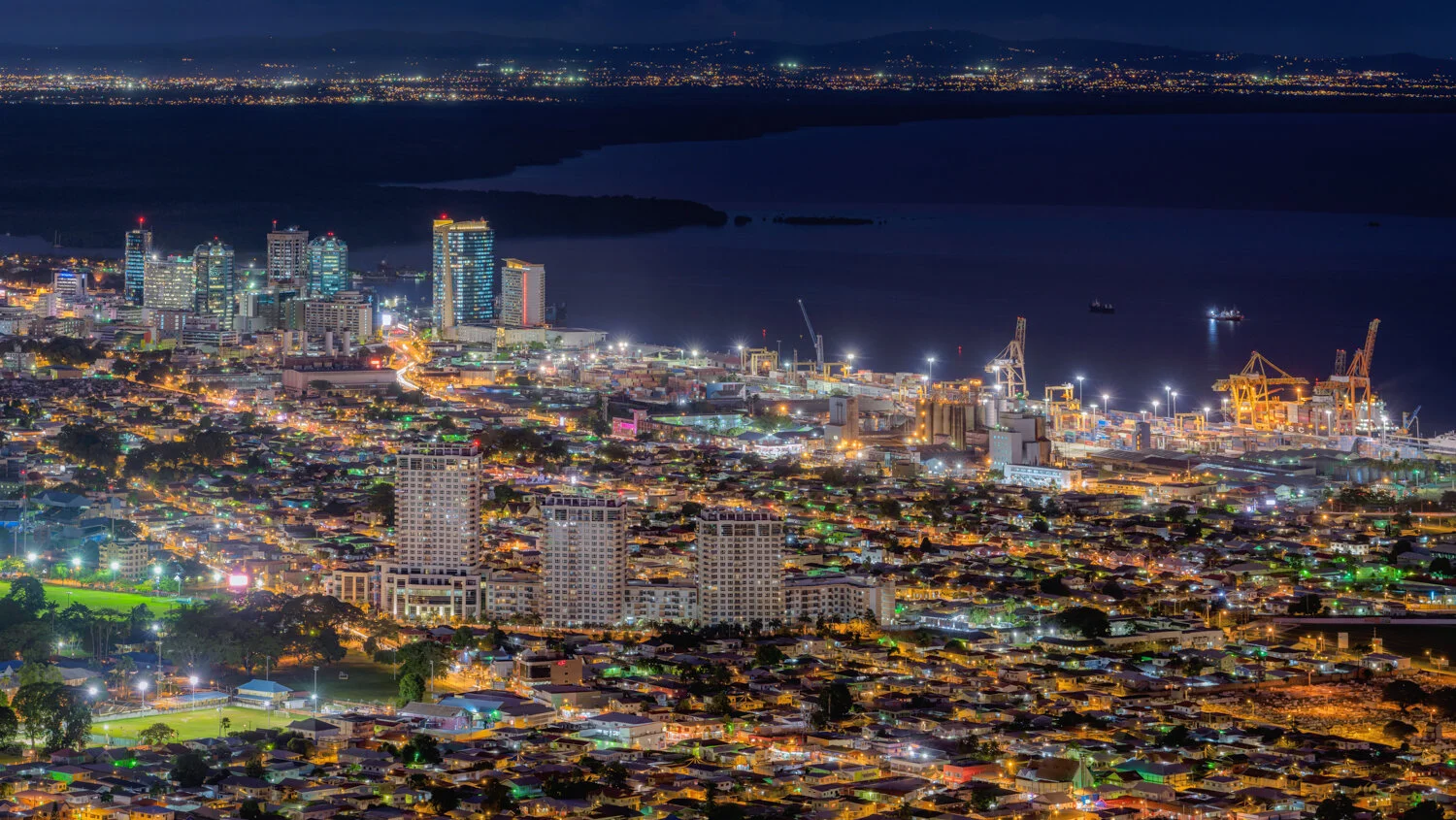 "Port of Spain at blue hour" 2019: Downtown Port of Spain as the lights come on for the night.
