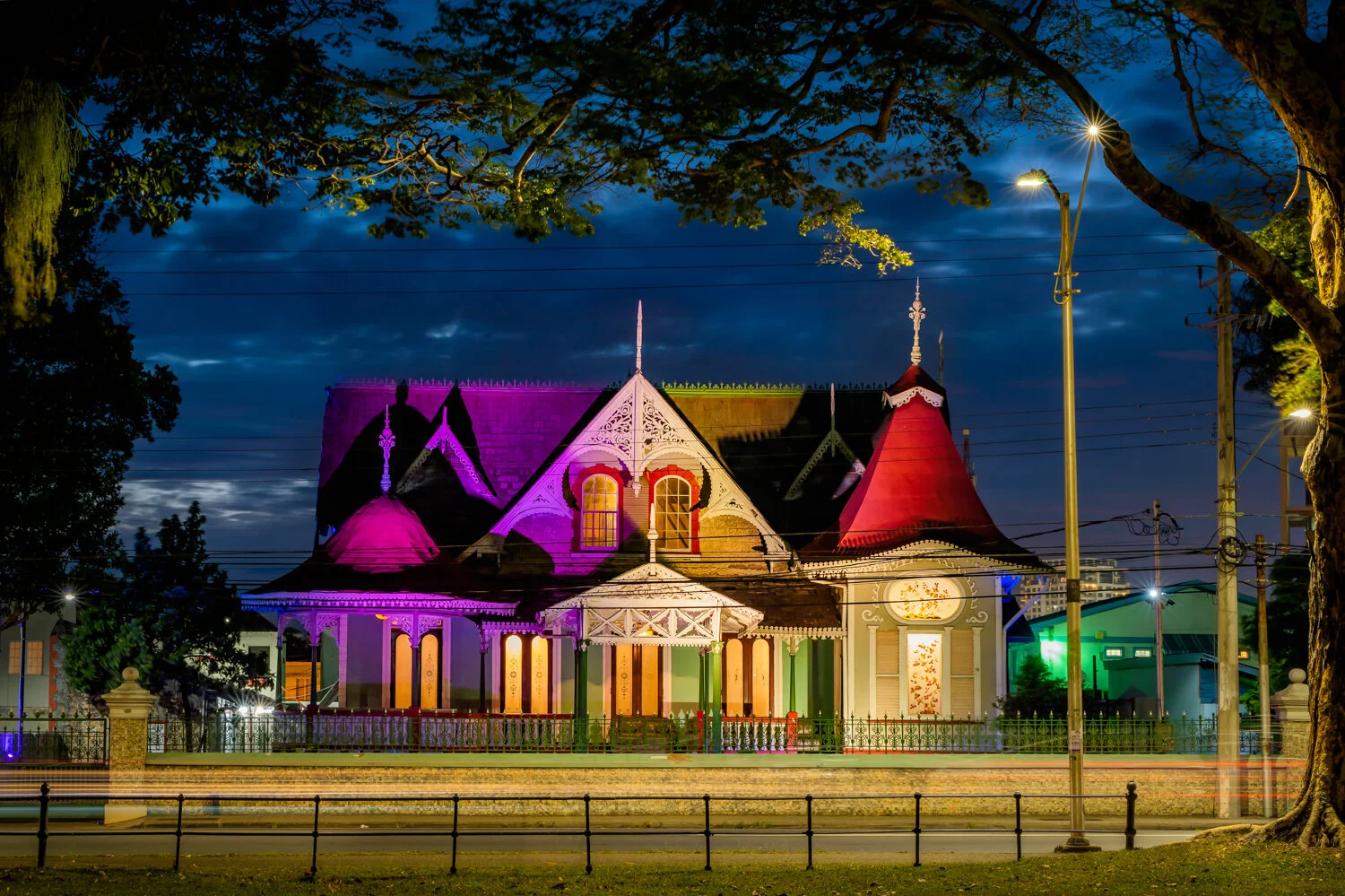 "Boissière house night lights" 2018: A national heritage site of notable architectural and historical significance.