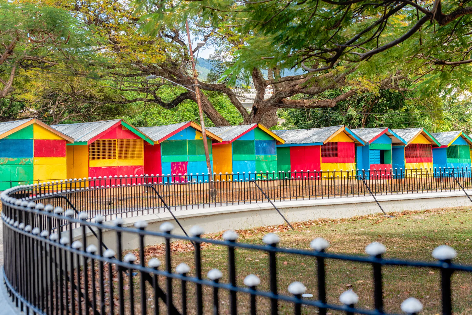 "Carnival time again" 2019: Colourful vending stalls around the savannah synonymous with Trinidad carnival.