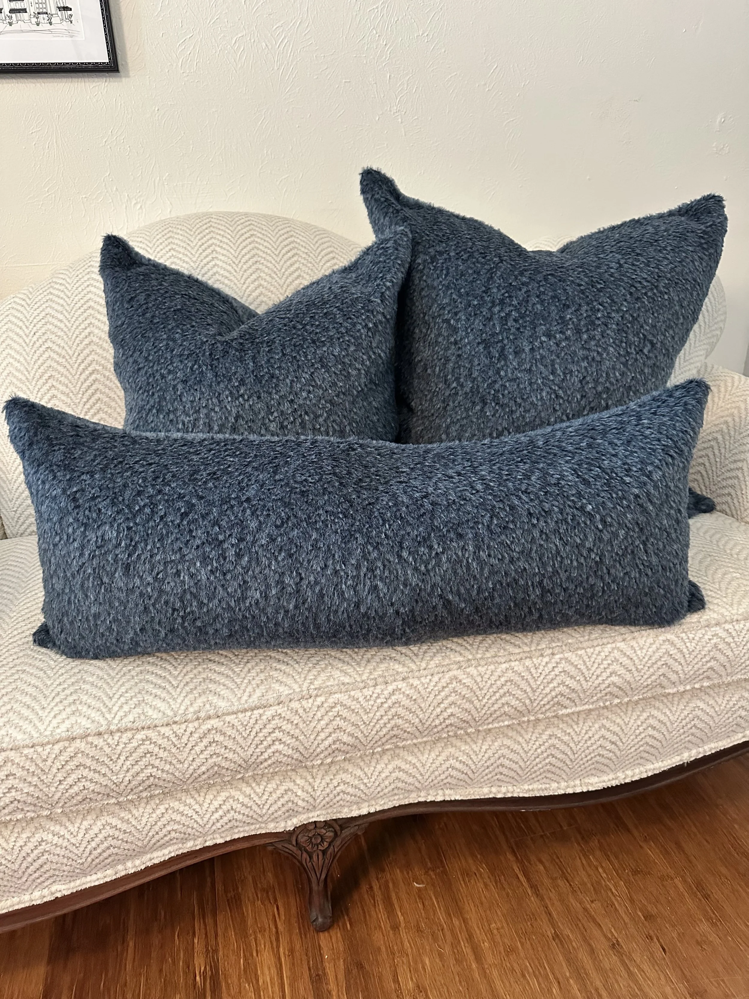 Dark Blue Mohair Throw Pillow
