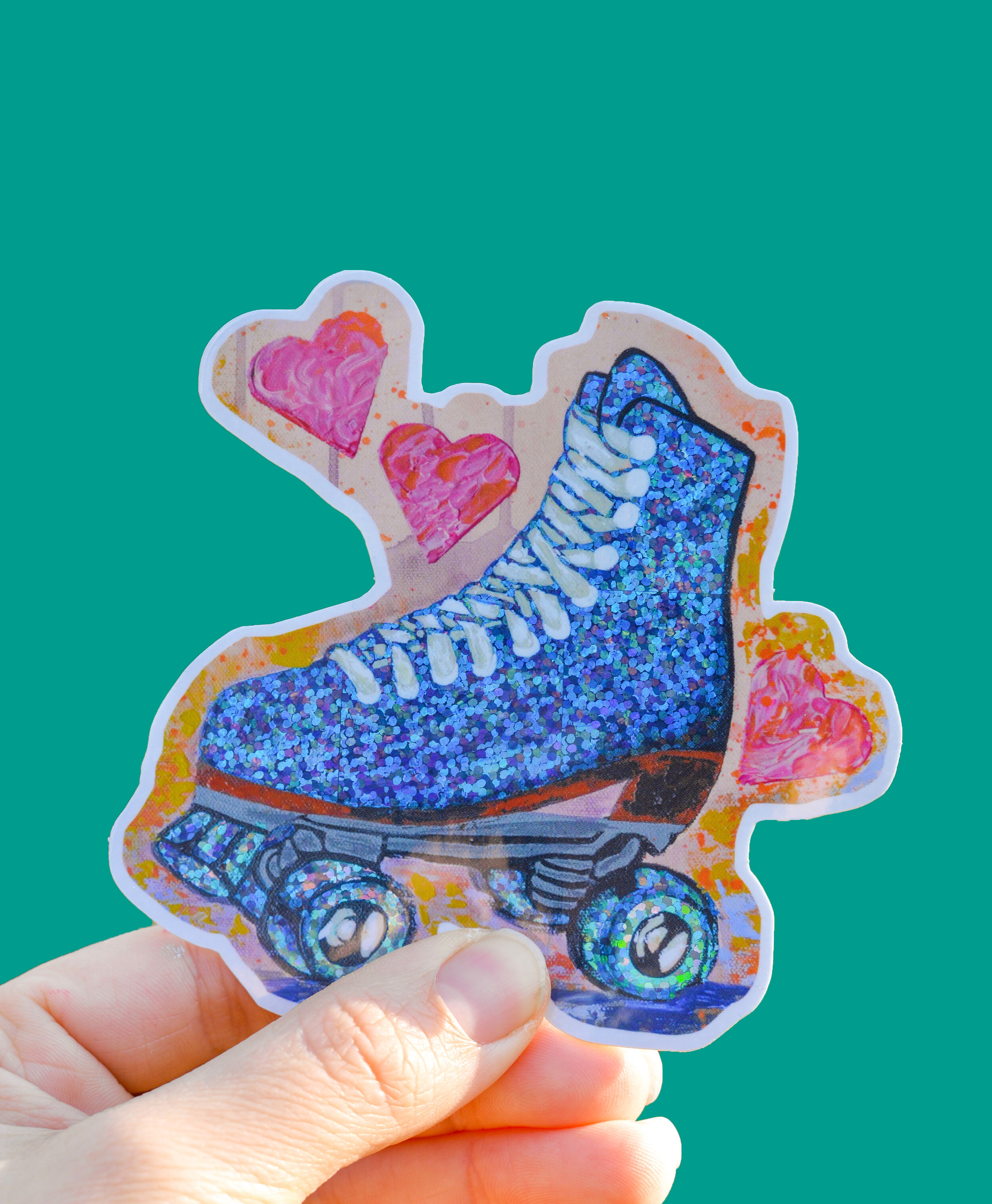 Blue Roller Skate Sticker with Glitter 